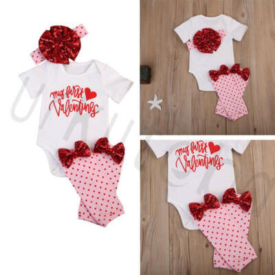 

New Pretty Infant Baby Girls Outfits Clothes Set Bodysuit Tops PantsHeadband