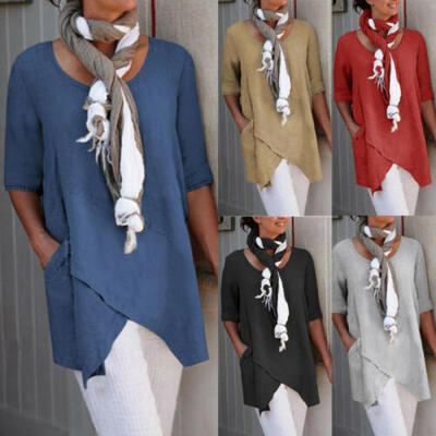 

Womens Summer Shirts Cotton Blouse Casual Loose O Neck T-shirt Short Sleeve Tops