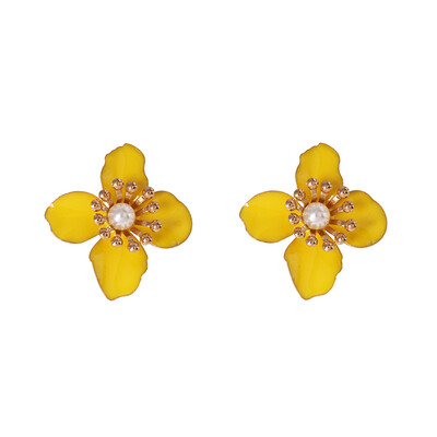 

2019 New Korean Fashion Charm yellow white Flower Earrings For Girls Women Elegant Party Statement Brincos Bijoux Gift