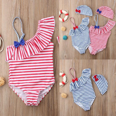 

Baby Kids Girls Cute Beach Swimwear Swimsuit Swimming CostumeHat Set3-7T