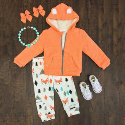 

US 2PCS Toddler Baby Boy Girl Autumn Cute Fox Clothes Hoodies TopsPants Outfits