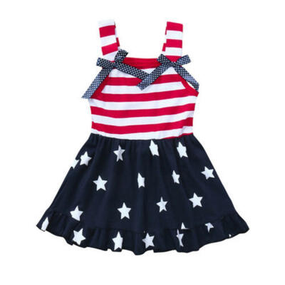 

4th of July Toddler Baby Girl Dress American Flag Stars Striped Tutu Sundress US