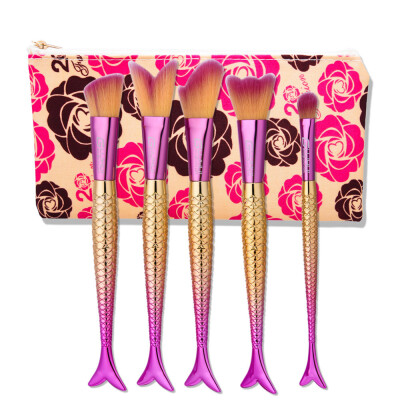 

〖Follure〗5pcs Makeup Brushes set Fondation Eyeshadow Cosmetic Tool with Leather