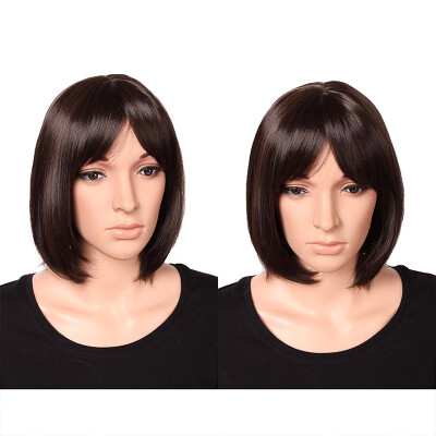 

Short Bob Hair Wigs 125" Straight with Flat Bangs Synthetic Colorful Cosplay Daily Party Wig for Women