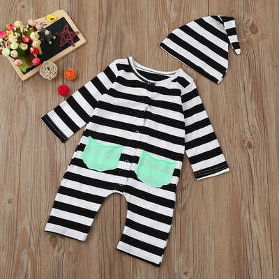 

Toddler Baby Boys Stripe Long Sleeve Print Pocket Romper Jumpsuit Clothes
