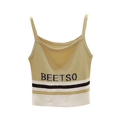 

Women Casual Basic Sexy Versatile Slim Letter Stripes Print Sling Bottoming Stretch Camisole Tops