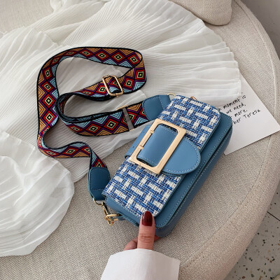 

Ins vintage woven bag Joker wide shoulder strap small square bag new 2019 small fresh shoulder slung womens bag