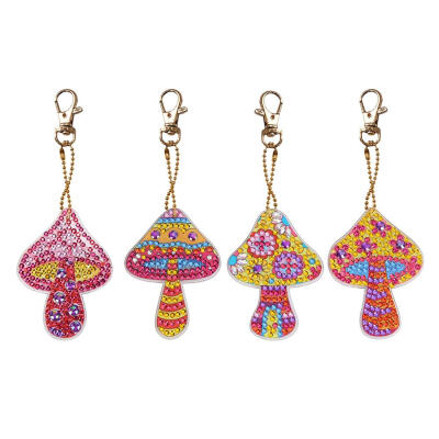 

4pcsset DIY Special-shaped Diamond Painting Mushroom Keychain Key Rings