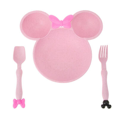 

3pcs Cute Mouse Wheat Straw Kid Baby Dishes Plate Spoon Fork Dinnerware Set