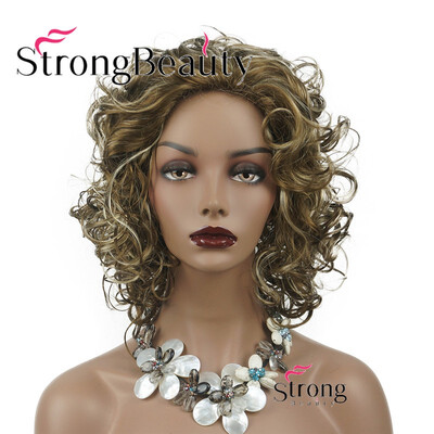

StrongBeauty Women Synthetic Wig Hair Natural Medium length Curly Hair BlondeBlack Wigs Capless