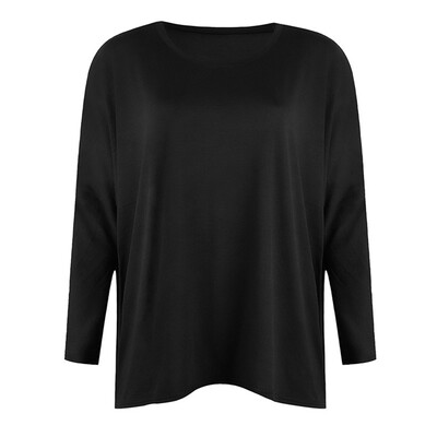 

Lady See Through Blouse Casual Round Neck T-shirt Long Sleeve Solid Loose Shirts
