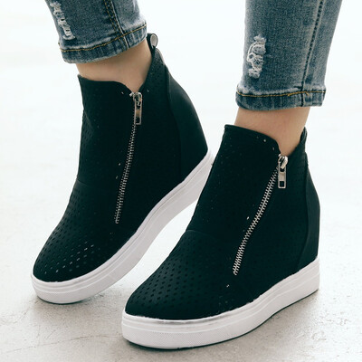 

Rose Women Ladies Fashion Sole Hollow Zipper Ankle Flat Round Toe Casual Boots Shoes
