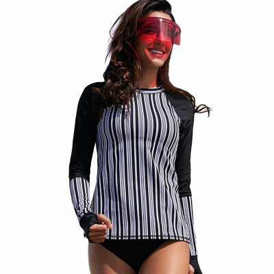 

Seaside Surf Womens Round Neck Long Sleeve Stripe One Piece Swim Top