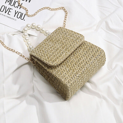 

Straw summer fresh female new 2019 tide Korean version of shoulder bag Joker beaded messenger bag