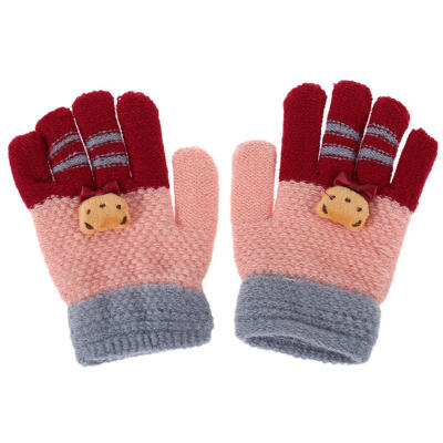 

Winter Elastic Warm Girls Finger Gloves Children Knitted Stretch Mittens