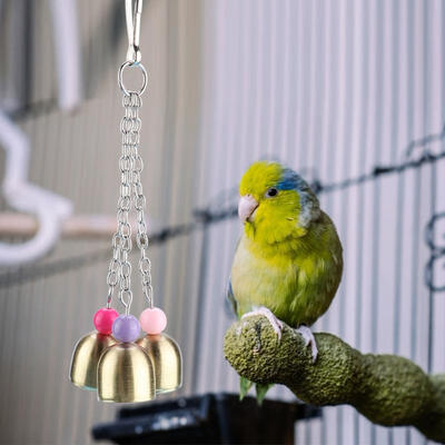 

Greensen 3 PCS Birds Parrot Swing Ring Toy Hanging Wood Fish Shape Chewing Toys Hanging Bells Play Set