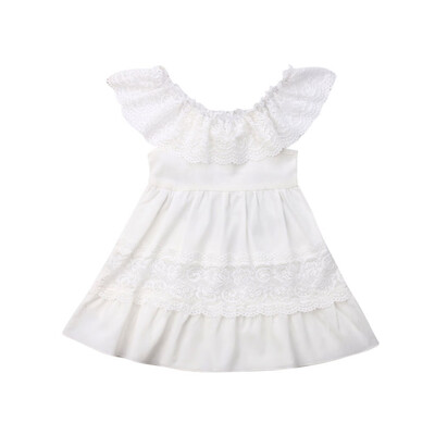 

Toddler Baby Girl Summer Off-Shoulder Ruffle Lace Party Dress Casual Clothes
