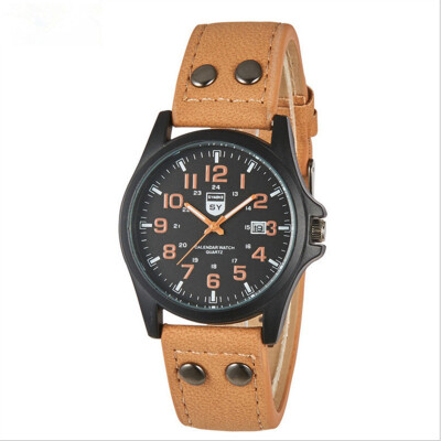 

Casual imitation leather calendar quartz watch mens military table selling