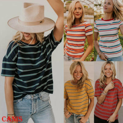 

New Women Mom Pregnant Nursing Baby Maternity Top Short Sleeve Striped Blouse