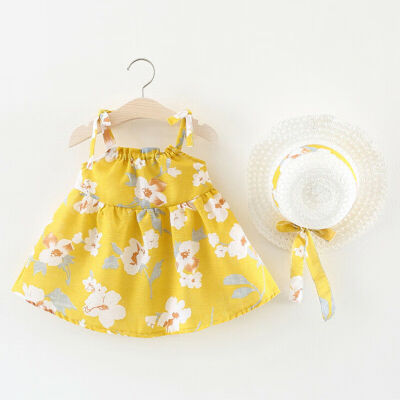 

SUMMER NEWBORN BABY GIRLS FLORAL PARTY DRESS SUNDRESS HAT 2PCS CLOTHES