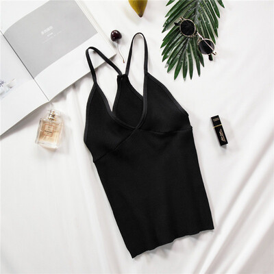 

Womens Sexy V Neck Sleeveless Solid Knitted Camisole