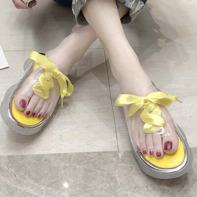 

Rose Womens Fashion Transparent Slippers Solid Color Ribbon Slippers Casual Slip