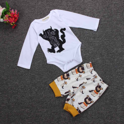 

Newborn Infant Clothes Baby Boy Monsters Print Tops Romper Pants Outfits Set