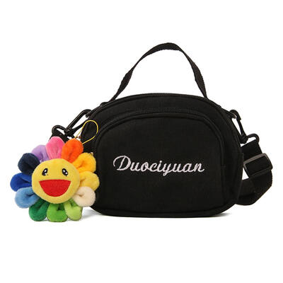

Letter Print Handbag Women Zip Floral Decor Shoulder Messenger Canvas Bag