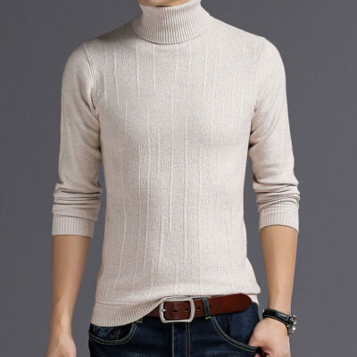 

Men Long Sleeve Knitted Sweater High Neck Turtleneck Stretch Slim Fit Jumper Top
