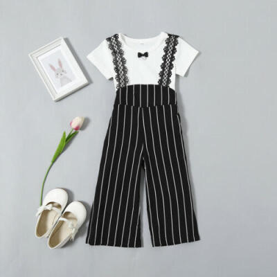 

US Fashion Toddler Kids Girls T-shirt Tops Stripe Pants 2Pcs Set Outfits Clothes