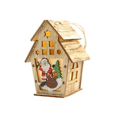 

Christmas Luminous Wooden House with LEDs Light DIY Wood Chalet Christmas Tree Hanging Ornaments Xmas Festival Holiday Decorations