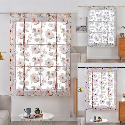 

Small Window Balloon Tie Up Shade Curtain Floral Sheer Voile Window Treatments Valance Top Rod Pocket Drape Roman Curtain