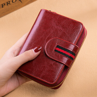 

OFFM leather ladies wallet female short leather multi-function zipper organ card purse ladies wallet QB-D01 wine red