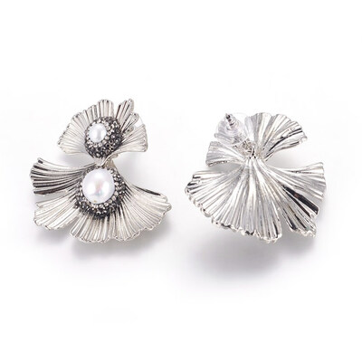 

Zinc Alloy Stud Earrings with Polymer Clay Rhinestone Pearl Flower Platinum 4851mm Pin 07mm