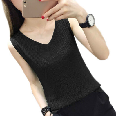 

Womens Fashion V Neck Shirts Sleeveless Solid Knitted Loose Tank Top Fitting Tee Tops