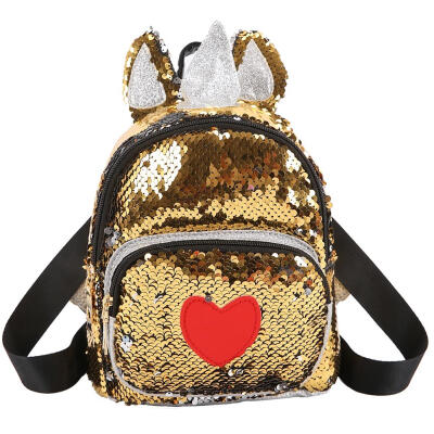 

Ear Horn Decor Travel Backpacks Cute Kids Sequins Knapsack Heart Rucksack