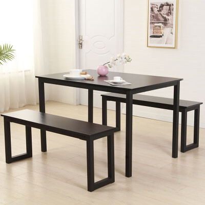 

Iron Frame Modern Dining Table&Chairs 2pcs Benches Set Kitchen Room Furnitur