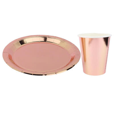 

Greensen Rose Gold Disposable Paper Cup Plate Straw Tableware Set for Party Wedding Birthday