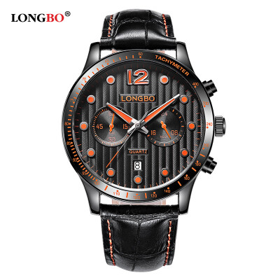 

New sports&leisure leather strap mens watch two eyes five-needle luminous waterproof male watch 5018