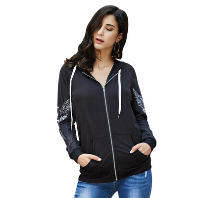 

Trendy Hooded Long Sleeve Skull Print Lace-up Zipper Women Hoodie
