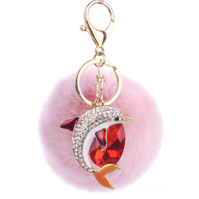 

Rex rabbit hair ball pendant alloy diamond dolphin lady bag car keychain creative