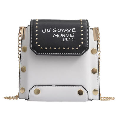 

Rivet Shoulder Handbags Hit Color Women Chain Letter Print Crossbody Bags