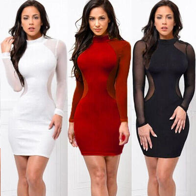 

Sexy Women Bodycon Long Sleeve Party Slim Club Wear Casual Short Mini Dress