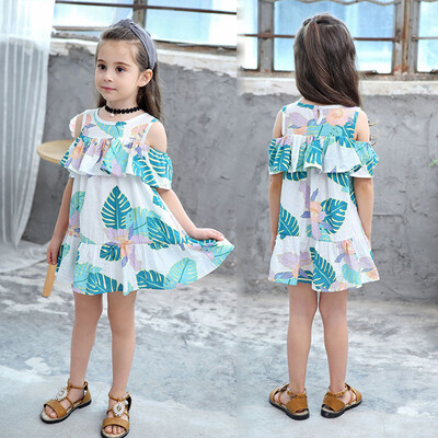 

Toddler Kids Baby Girl Leaves Print Beachwear Princess Dress Sundress Summer