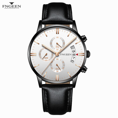 

Gobestart FNGEEN Men Luxury Casual Watch Quartz Waterproof Calendar Leather Belt Watch
