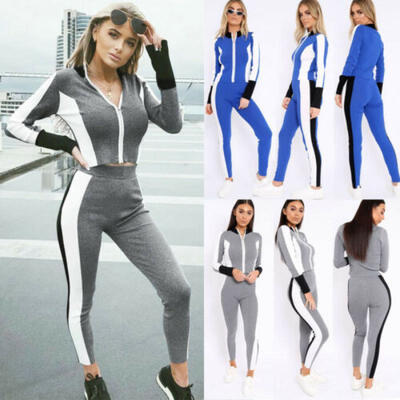

2Pcs Women Tracksuit Coat Jacket Sweatshirt Pants Sports Wear Jogging Sweat Suit