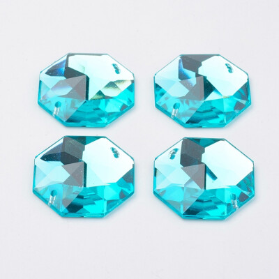 

Sew on Rhinestone Taiwan Acrylic Rhinestone Two Holes Garments Accessories Faceted Octagon Cyan 25x23x55mm Hole 1mm