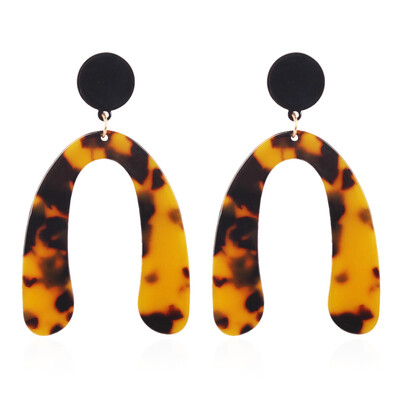 

Resin Dangle Stud Earrings with Alloy Findings Horseshoe Orange 70x43mm
