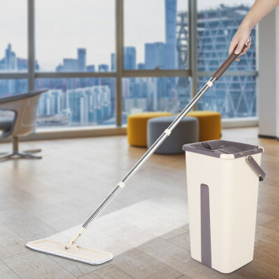 

Hand-free Flat Mop SetHands-free Mop Easy Washing Bucket Flat Squeeze Wringing Wet&Dry Dual Use MopFlat Squeeze Mop