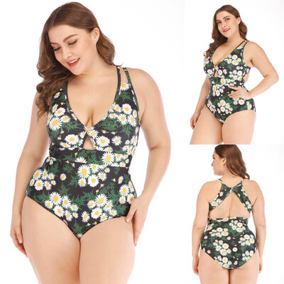 

Roseonmyhand Women High Waist Hollow Swimwear Print Swimsuit Push Up Padded One Piece Bikini